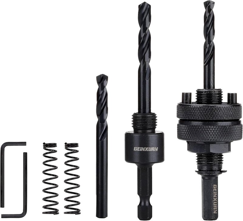 GEINXURN Hex Shaft Hole Saw Mandrel, 7/16-Inch and 3/8 Inch Hole Saw Arbor with 3Pcs Central Drill/2PCS Hex wrench/2Pcs Spring - Image 1